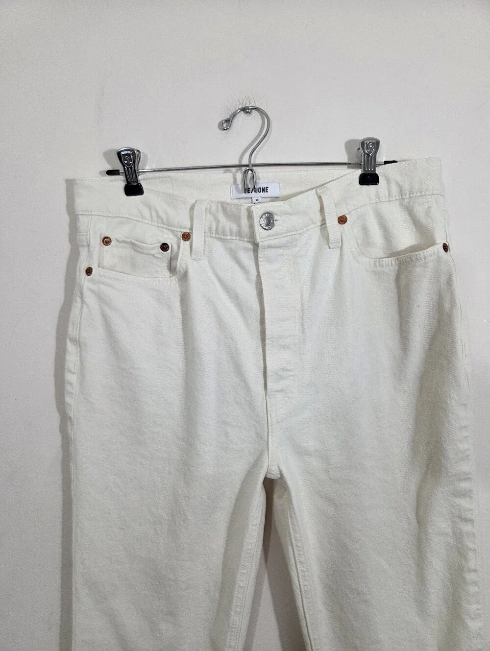 Re/Done 90s High Rise Ankle Crop Jeans Vintage White Denim Size 30 Boho Casual - Picture 3 of 10